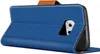 A blue flip case for a smartphone, shown from the side with the camera cutout visible. Produktbild-Vorschau