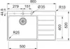 A technical drawing of a stainless steel sink with dimensions and specifications. Podgląd zdjęcia produktu