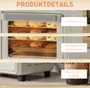 A close-up view of a mini oven, showcasing its interior and features with text overlays. Produktbild-Vorschau