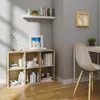 A corner of a room with a bookshelf, a desk, and a chair. Produktbild-Vorschau