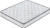 A white mattress with a quilted pattern and a dark blue trim, shown from a diagonal angle. Produktbild-Vorschau