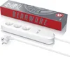 A white power strip with a red and gray box packaging in the background. Voir les images du produit