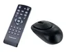 A black remote control and a black computer mouse are placed on a white background. Produktbild-Vorschau