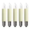Five candle-shaped light bulbs with cream-colored bases and clear glass tops, arranged in a row against a white background. Produktbild-Vorschau