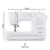A white Medion sewing machine is shown from the front with dimensions indicated. Produktbild-Vorschau