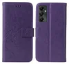 A purple flip phone case with a floral and butterfly design is shown, with the front and back views displayed side-by-side. Produktbild-Vorschau