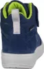The back view of a blue high-top sneaker with green accents. Produktbild-Vorschau