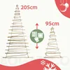 Two decorative Christmas trees made of wood and rope, with size indicators and a selection graphic. Podgląd zdjęcia produktu