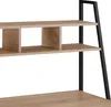 Close-up view of a wooden shelf unit with black metal framing. Náhled obrázku produktu