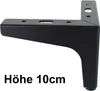 A black metal furniture leg with mounting holes and a text label indicating its height. Produktbild-Vorschau