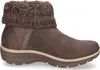 A side view of a brown boot with a knitted cuff. Voir les images du produit