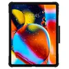 A tablet in a black case, displaying a colorful abstract wallpaper with the time and date visible. Podgląd zdjęcia produktu