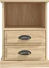 A front view of a wooden nightstand with two drawers and an open shelf. Voir les images du produit
