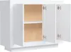 A white sideboard with two doors open, revealing two shelves inside. Voir les images du produit