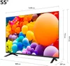 A 55-inch LG LED TV with a colorful abstract image on its screen, shown with dimensions indicated. Produktbild-Vorschau