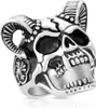 Herrenring Edelstahl Totenkopf Skull Hörner Keltisches Produktbild-Vorschau 1