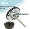 A close-up view of a sink drain stopper and its threaded connection, with text overlays indicating product details. Produktbild-Vorschau