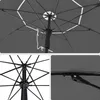 A collage of close-up images showing the internal structure and mechanism of a gray umbrella. Produktbild-Vorschau