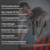 A man is using a cordless drill, with product features listed on the left side of the image. Produktbild-Vorschau