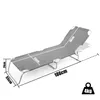 A gray foldable sun lounger with dimensions indicated by text overlays. Produktbild-Vorschau