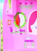 A close-up view of a pink playhouse interior, showing various accessories like a mirror, shelf with toiletries, and a small table with a teacup. Produktbild-Vorschau