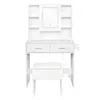 A white vanity table with a mirror and shelves, accompanied by a matching stool. Náhled obrázku produktu
