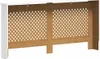 A white and brown radiator cover with a decorative lattice pattern. Produktbild-Vorschau