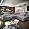 A modern living room with a large sectional sofa, coffee table, and spiral staircase. Podgląd zdjęcia produktu