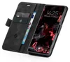 A black flip-style phone case with cards and money inserted, showing a smartphone screen. Produktbild-Vorschau