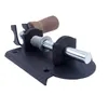 A close-up studio shot of a black metal door bolt with a wooden handle. Produktbild-Vorschau
