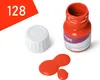 An orange paint bottle with its cap and some spilled paint on a white background. Produktbild-Vorschau