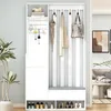 A white entryway organizer with a bench, hooks, and shoe storage. Náhľad obrázku produktu