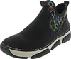 A single black boot with a colorful balloon pattern on the ankle collar, shown from a side-angle on a white background. Voir les images du produit