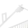 Close-up view of a white wooden bed frame with a house-shaped roof structure. Podgląd zdjęcia produktu