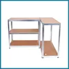 A corner shelving unit with metal frames and particle board shelves, shown against a white background. Podgląd zdjęcia produktu