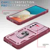 Two views of a pink phone case, one showing the front with a phone inside and the other showing the back with a ring holder and camera cover. Produktbild-Vorschau
