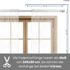 A close-up view of a window with white string curtains hanging from a curtain rod, with dimensions indicated. Náhled obrázku produktu