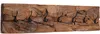 A rustic wooden coat rack with black metal hooks mounted on a white background. Produktbild-Vorschau