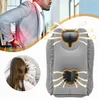 Collage showing a man with back pain, a person using a neck pillow, and a close-up of an inflatable neck pillow with airflow graphics. Produktbild-Vorschau
