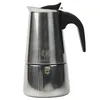 A shiny silver moka pot with a black handle is shown against a white background. Náhled obrázku produktu