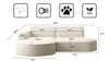 A diagram of a modular sofa with dimensions and feature icons. Produktbild-Vorschau