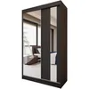 A modern sliding door wardrobe with mirrored doors, reflecting a bedroom interior. Produktbild-Vorschau
