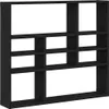 A black wooden shelf unit with multiple compartments against a white background. Náhled obrázku produktu