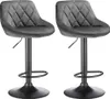 Two dark gray velvet bar stools with black bases and adjustable height. Voir les images du produit