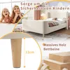 A collage showing two young girls, a bed, and close-ups of bed legs and wood. Produktbild-Vorschau