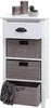 A white wooden chest of drawers with three gray woven baskets and one drawer. Decorative items are on top. Anteprima dell’immagine prodotto