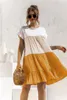 ASKSA Damen Kurzarm Kleid Colorblock Rüschen Rundhals Produktbild-Vorschau 3