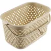 A beige plastic laundry basket with handles and a perforated design. Podgląd zdjęcia produktu