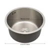 A round stainless steel sink with measurement indicators. Náhled obrázku produktu