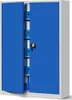 A blue metal filing cabinet with its doors open, revealing shelves filled with binders. Anteprima dell’immagine prodotto
